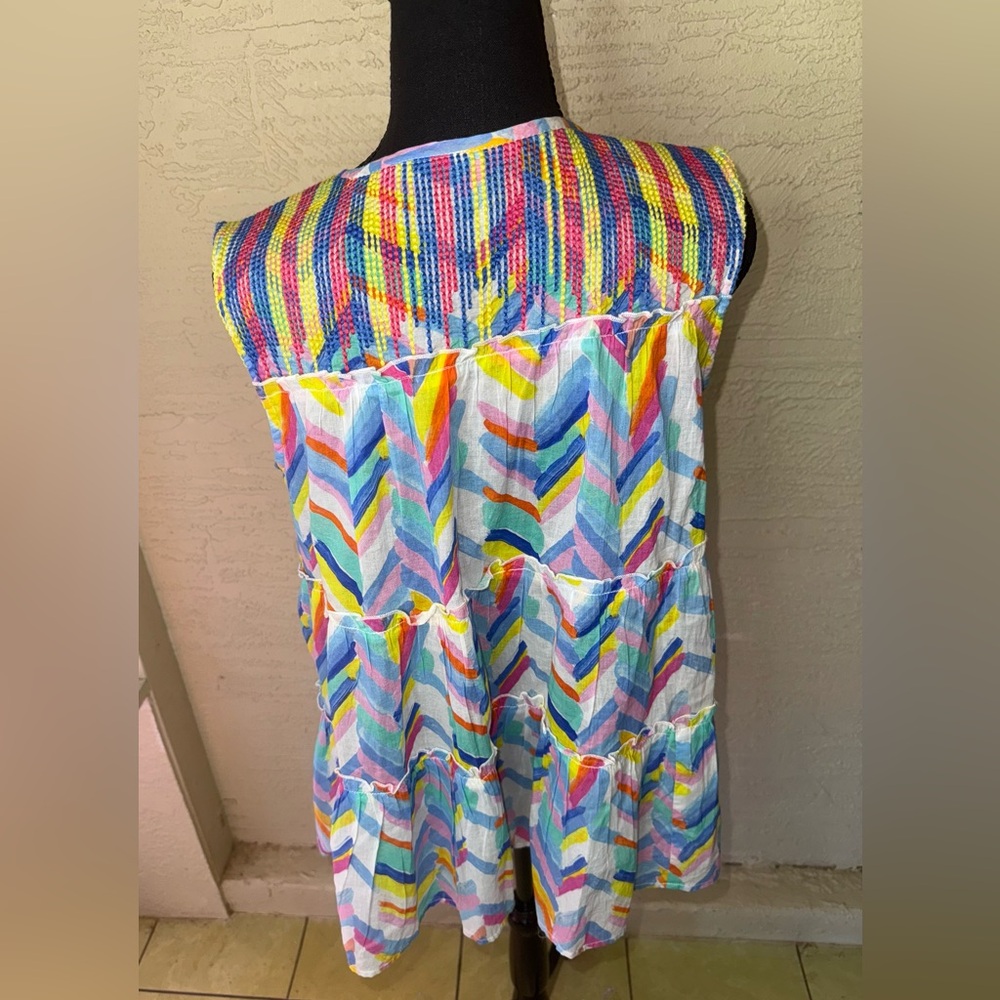 Ivy Jane 100%‎ Cotton Multi- Colored zigzag tiered tank top- Size Medium - Picture 7 of 9